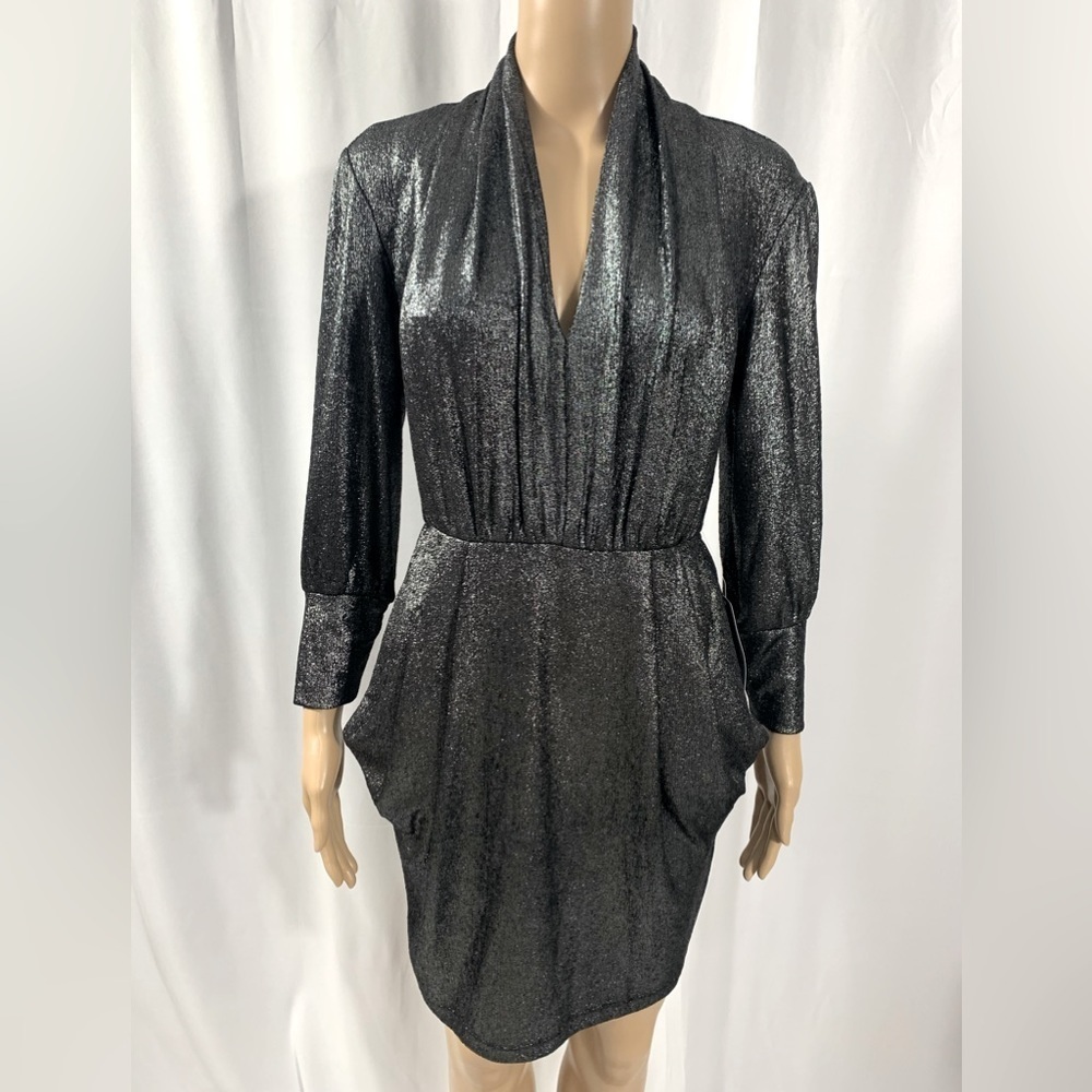DONNA MORGAN Metallic Stretch Pocket Bodycon Dress Size 2 - Picture 3 of 9